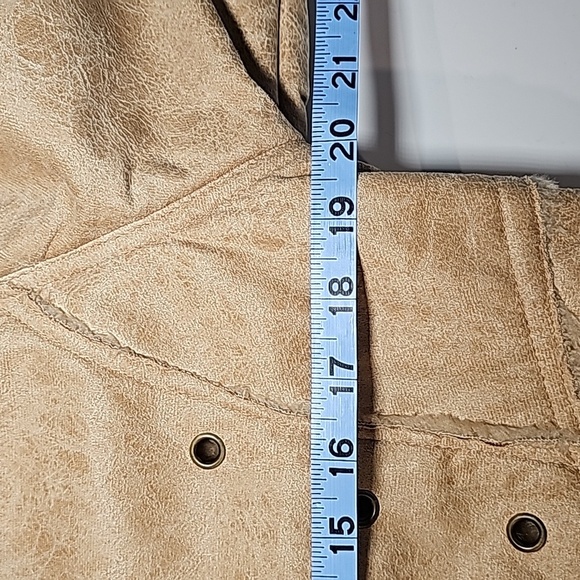 Morricci Coat Jacket Penny Lane Lined Faux Suede Faux Fur Collar Pockets Tan L - Picture 9 of 12